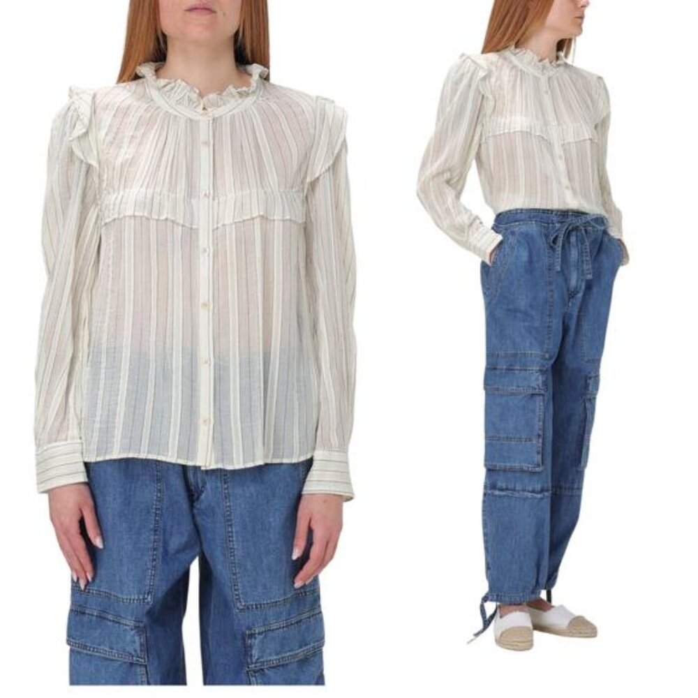 NWT Marant Etoile Long Sleeve Ruffles Collar Sleeves Cotton Shirt White Size: S